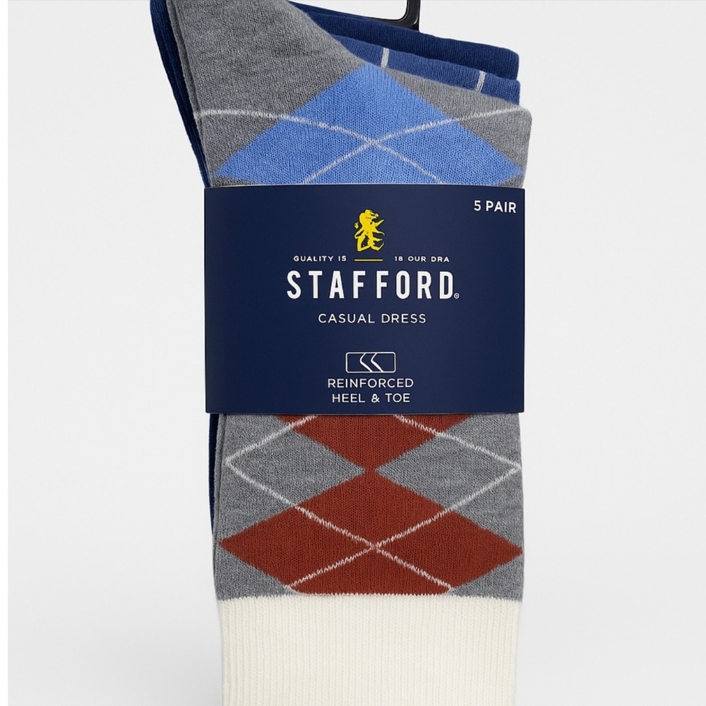 Stafford Casual Dress Socks 5 Pair Assorted Patterns Men Shoe Size 6 1/2-12